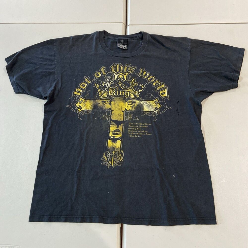 Vtg Y2K Not Of This World Jesus Shirt XL Christian Affliction Cross Crown Lion